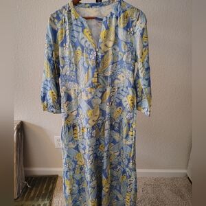 J.McLaughlin floral print linen blend midi dress Easter Beach Medium